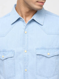 Men Shirt Denim Light Blue Regular Fit