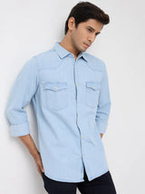 Men Shirt Denim Light Blue Regular Fit