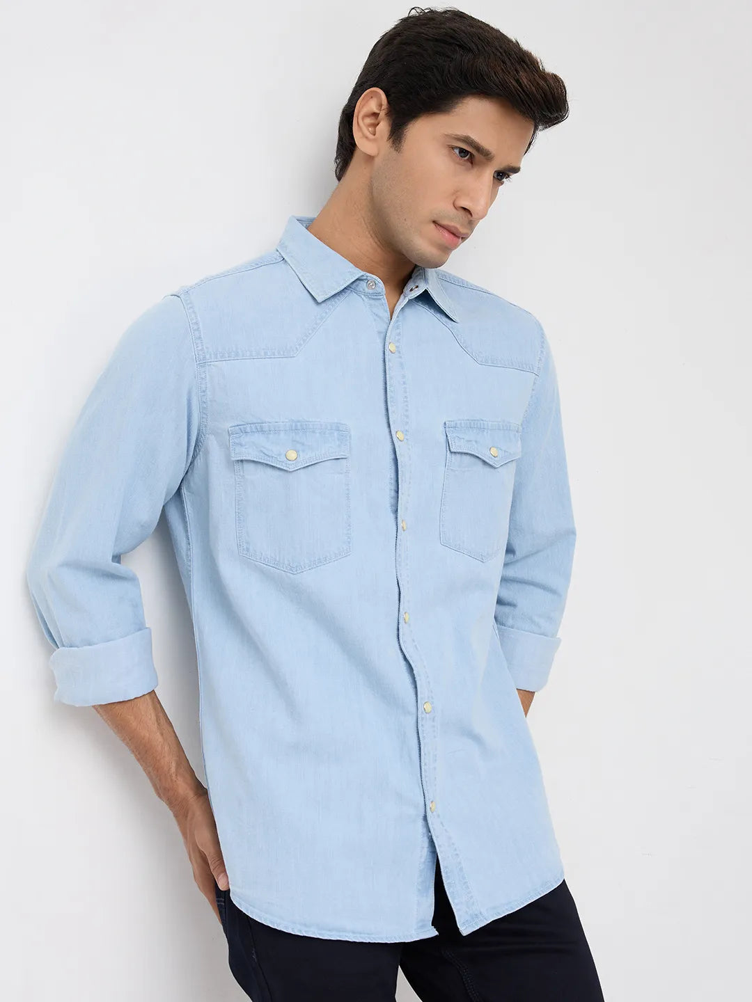 Men Shirt Denim Light Blue Regular Fit
