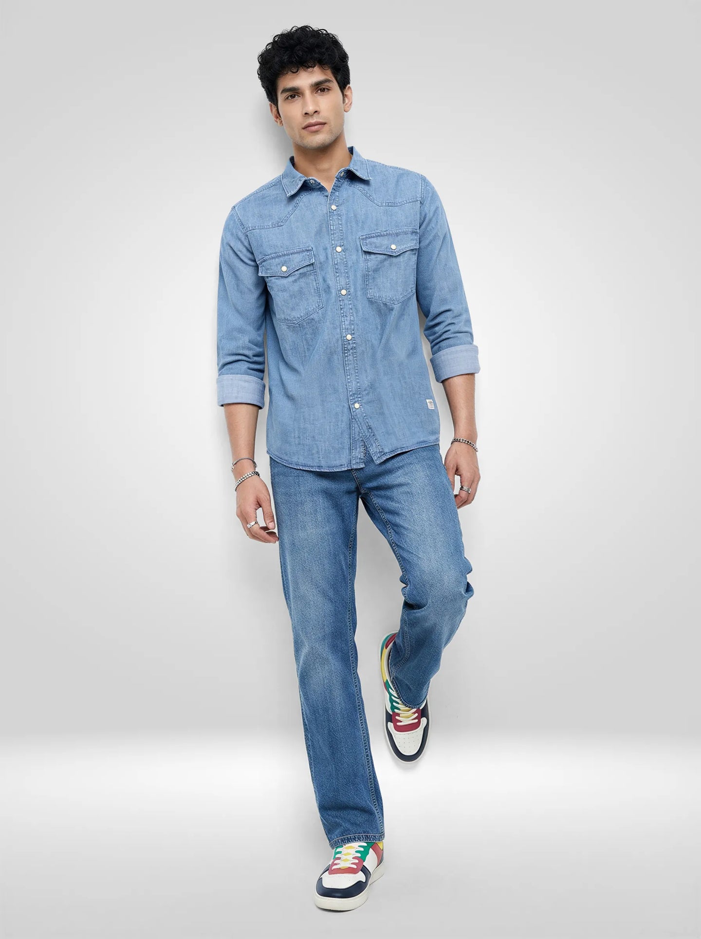 Men Shirt Denim Mid Blue Regular Fit