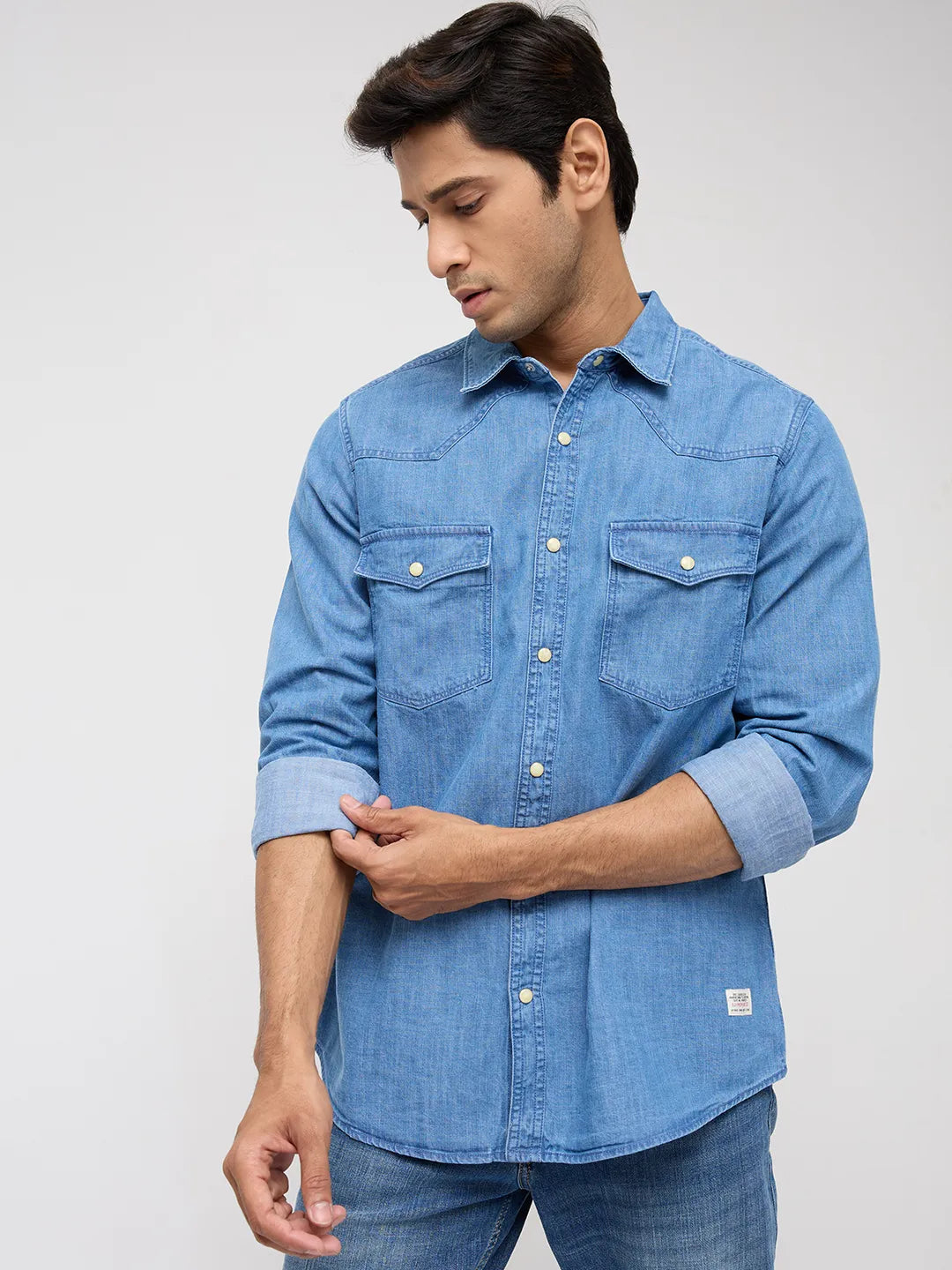 Men Shirt Denim Mid Blue Regular Fit