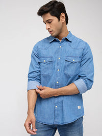 Men Shirt Denim Mid Blue Regular Fit