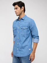 Men Shirt Denim Mid Blue Regular Fit