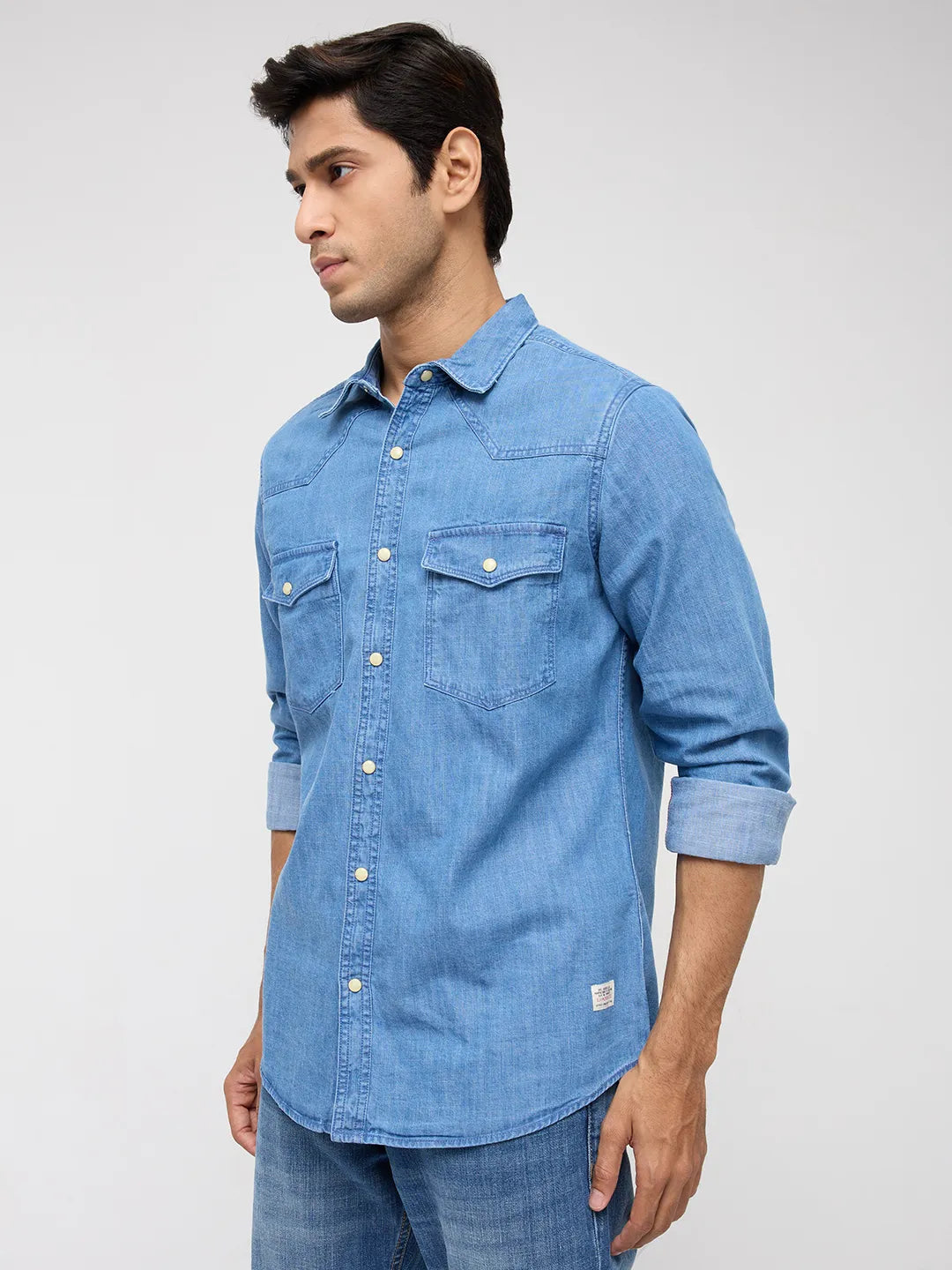 Men Shirt Denim Mid Blue Regular Fit