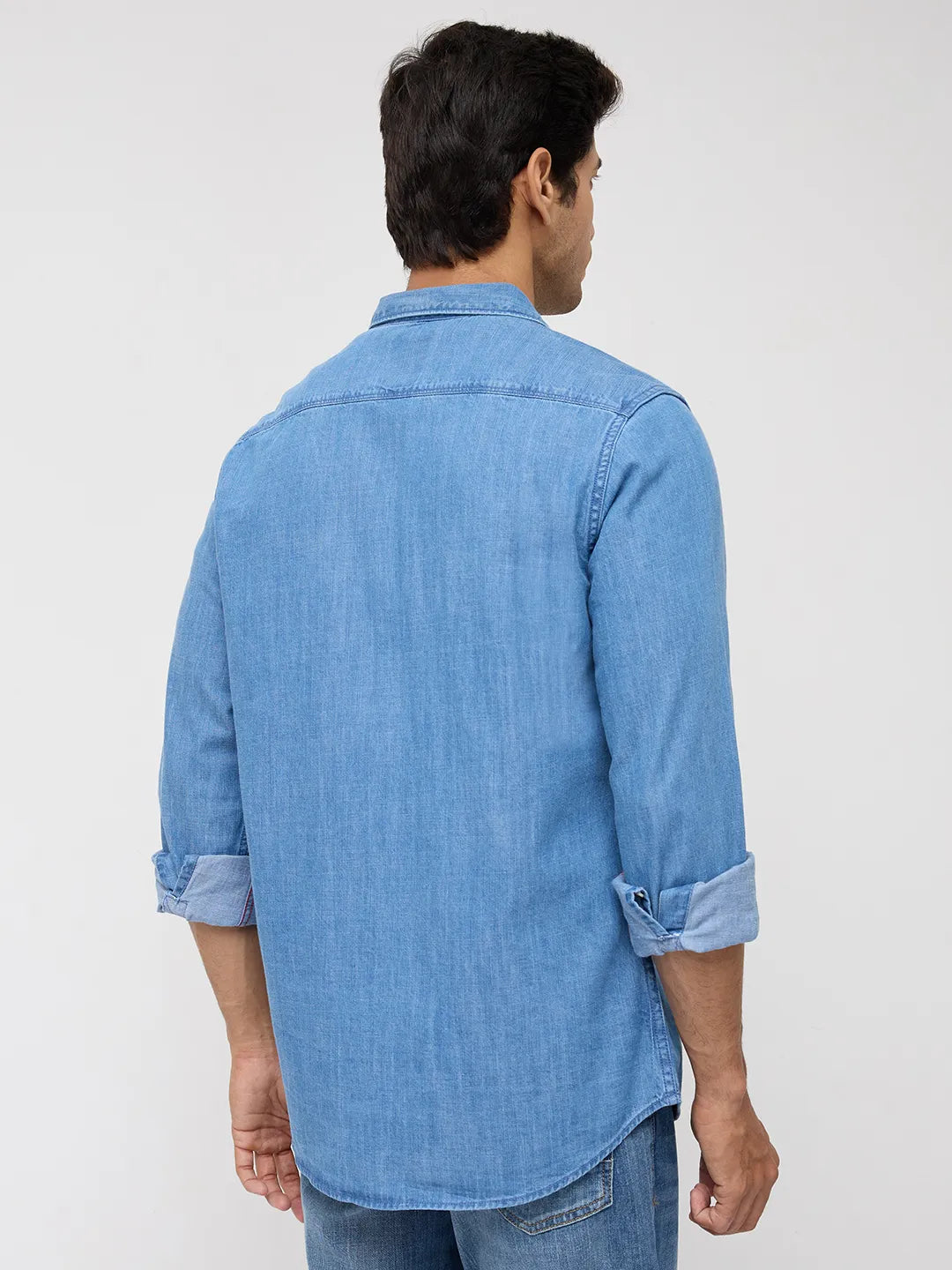 Men Shirt Denim Mid Blue Regular Fit