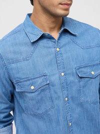 Men Shirt Denim Mid Blue Regular Fit