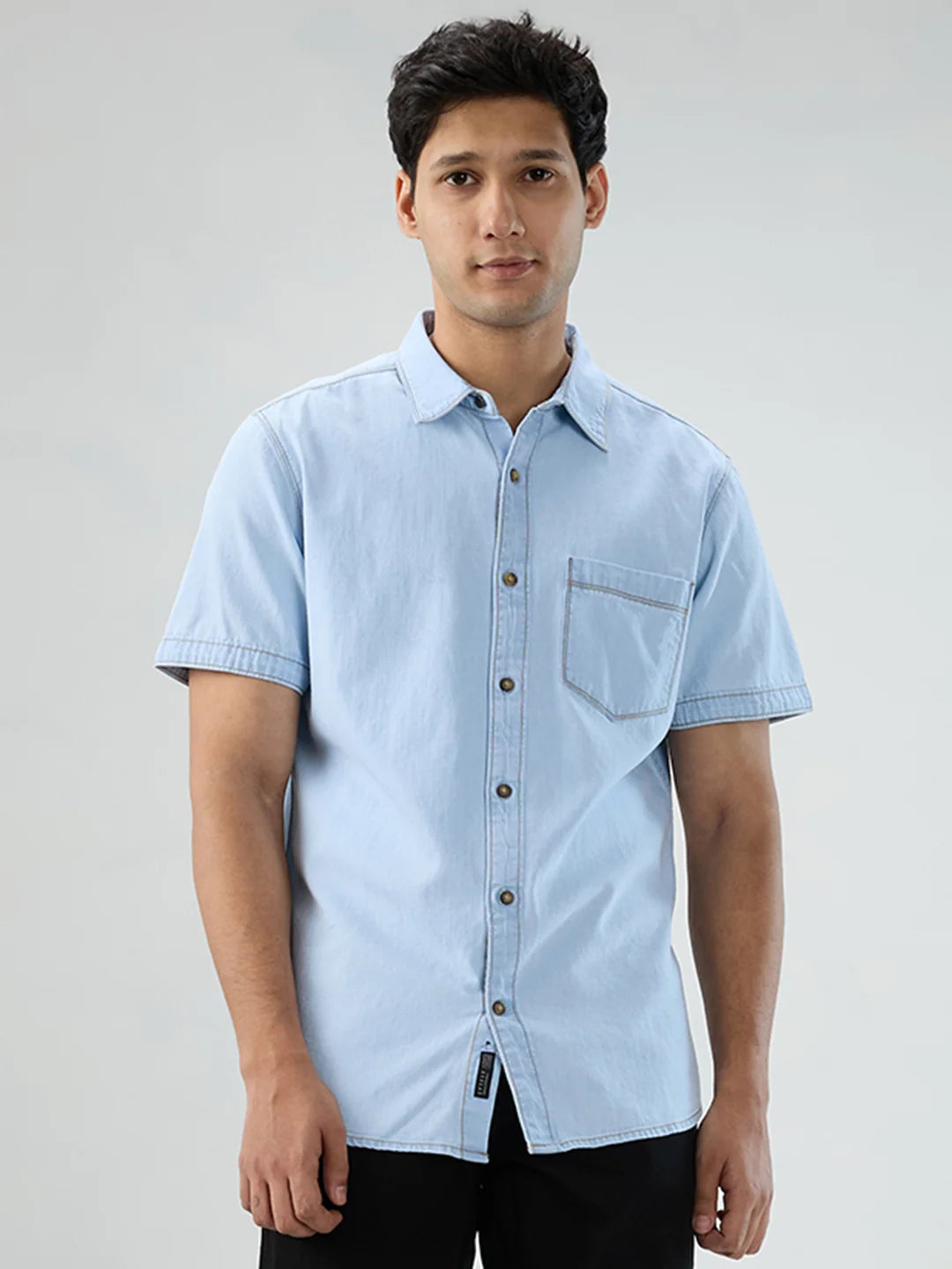 Men Shirt Blue Light Denim Regular Fit