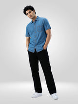 Men Shirt Mid Blue Regular Fit