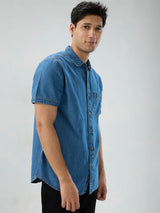 Men Shirt Mid Blue Regular Fit