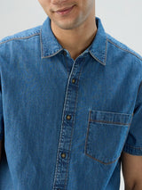 Men Shirt Mid Blue Regular Fit