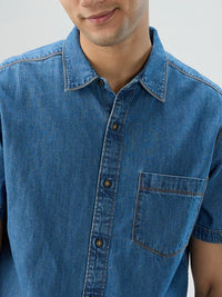 Men Shirt Mid Blue Regular Fit