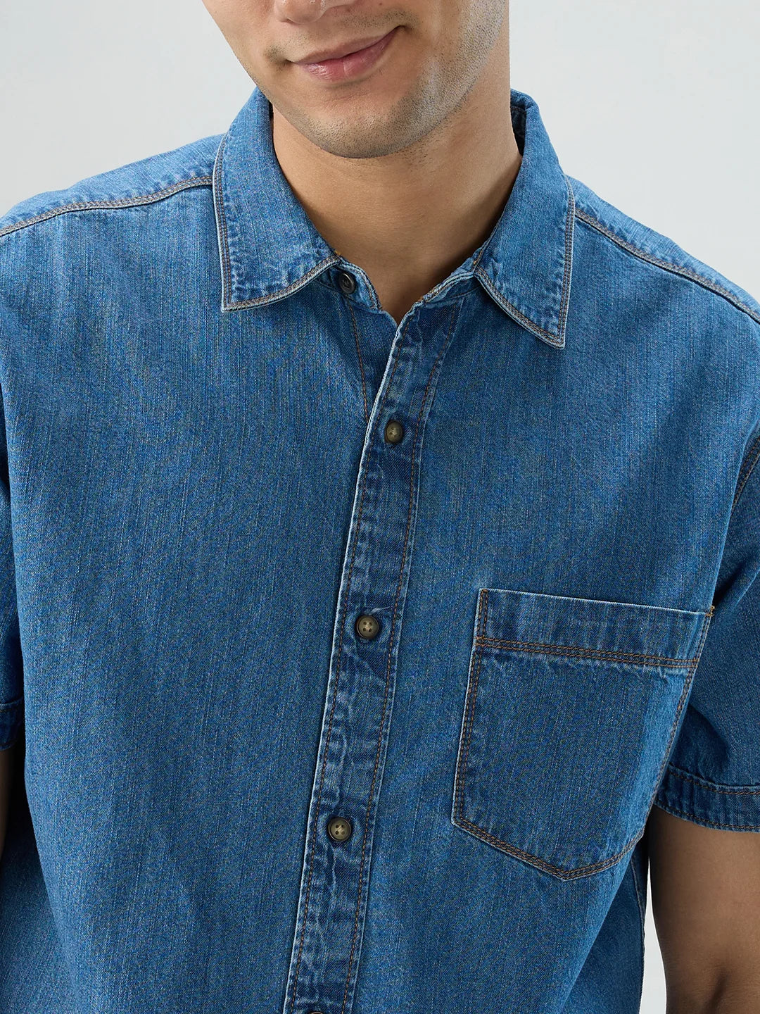 Men Shirt Mid Blue Regular Fit