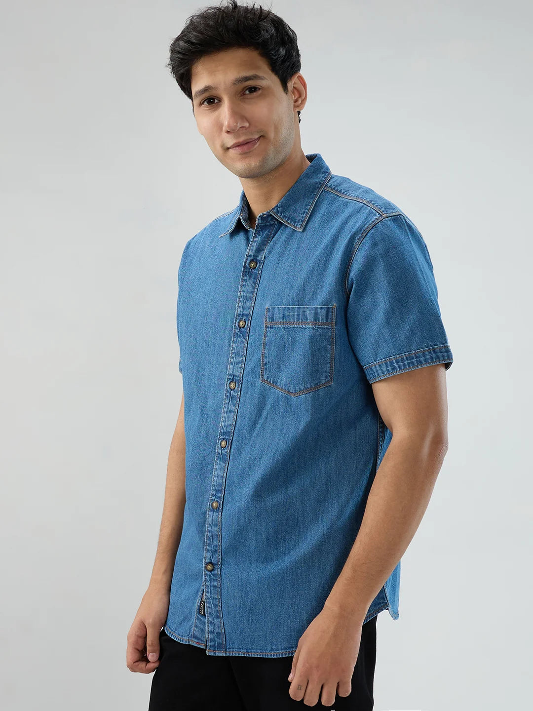 Men Shirt Mid Blue Regular Fit