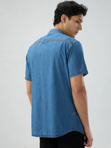 Men Shirt Mid Blue Regular Fit
