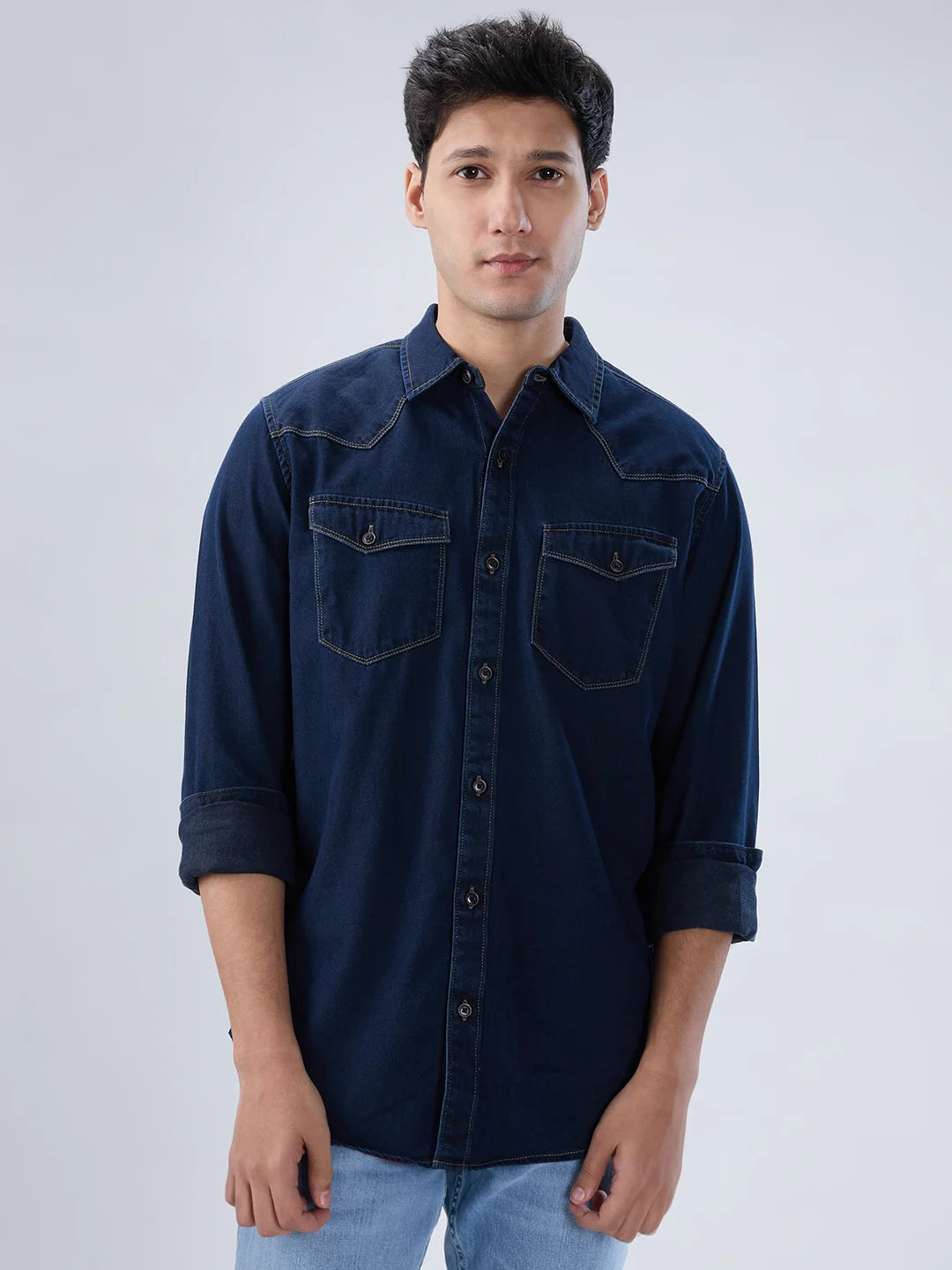 Men Shirt Dark Blue Regular Fit