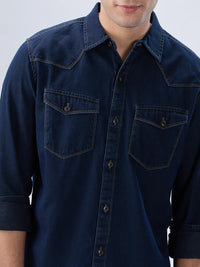 Men Shirt Dark Blue Regular Fit