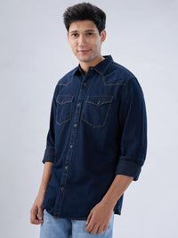 Men Shirt Dark Blue Regular Fit