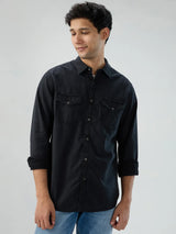 Men Shirt Denim Black Regular Fit