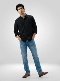 Men Shirt Denim Black Regular Fit