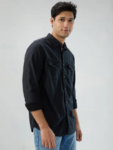 Men Shirt Denim Black Regular Fit