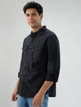 Men Shirt Denim Black Regular Fit