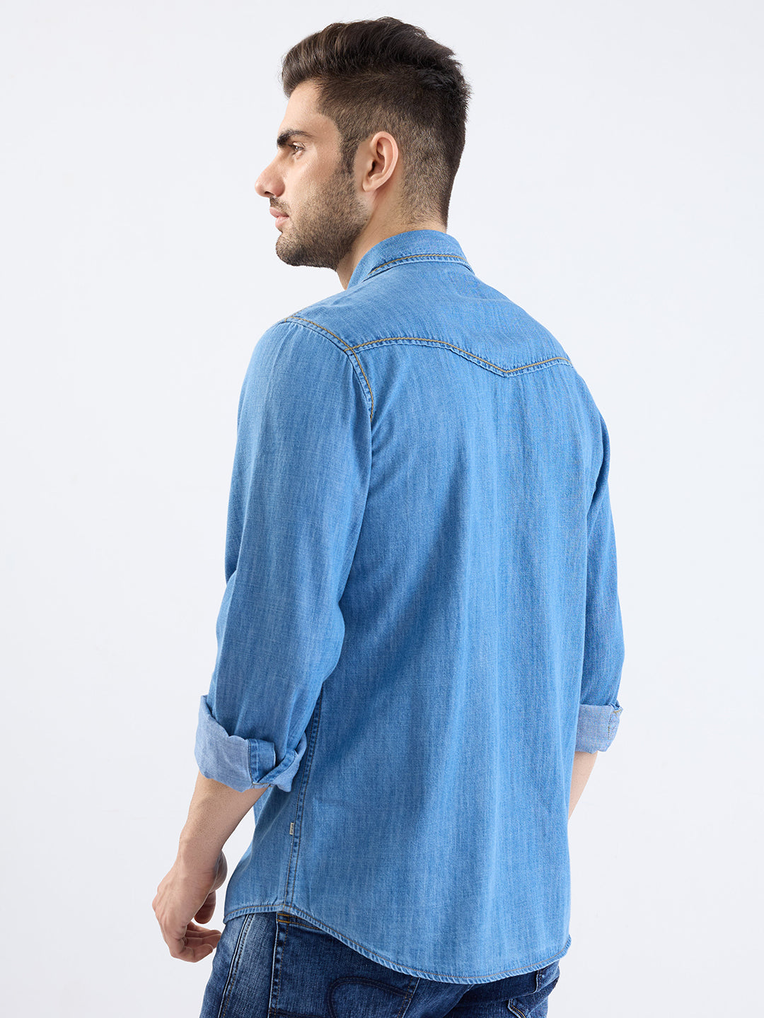 Spykar Dark Blue Slim Fit Casual Shirts For Men