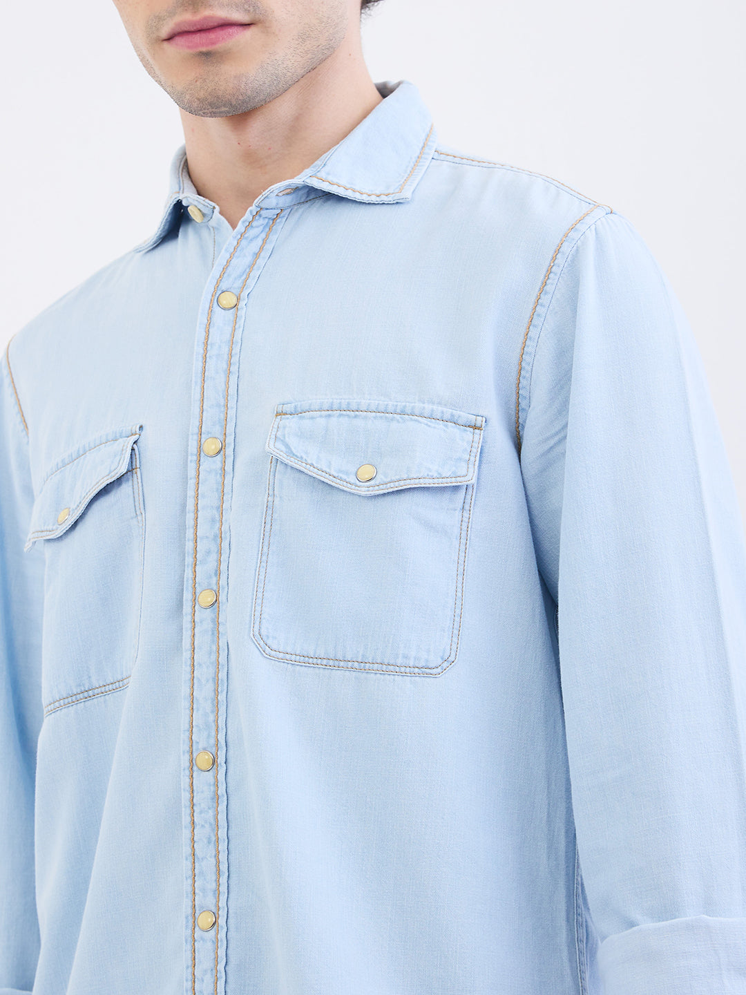 Spykar Light Blue Slim Fit Casual Shirts For Men