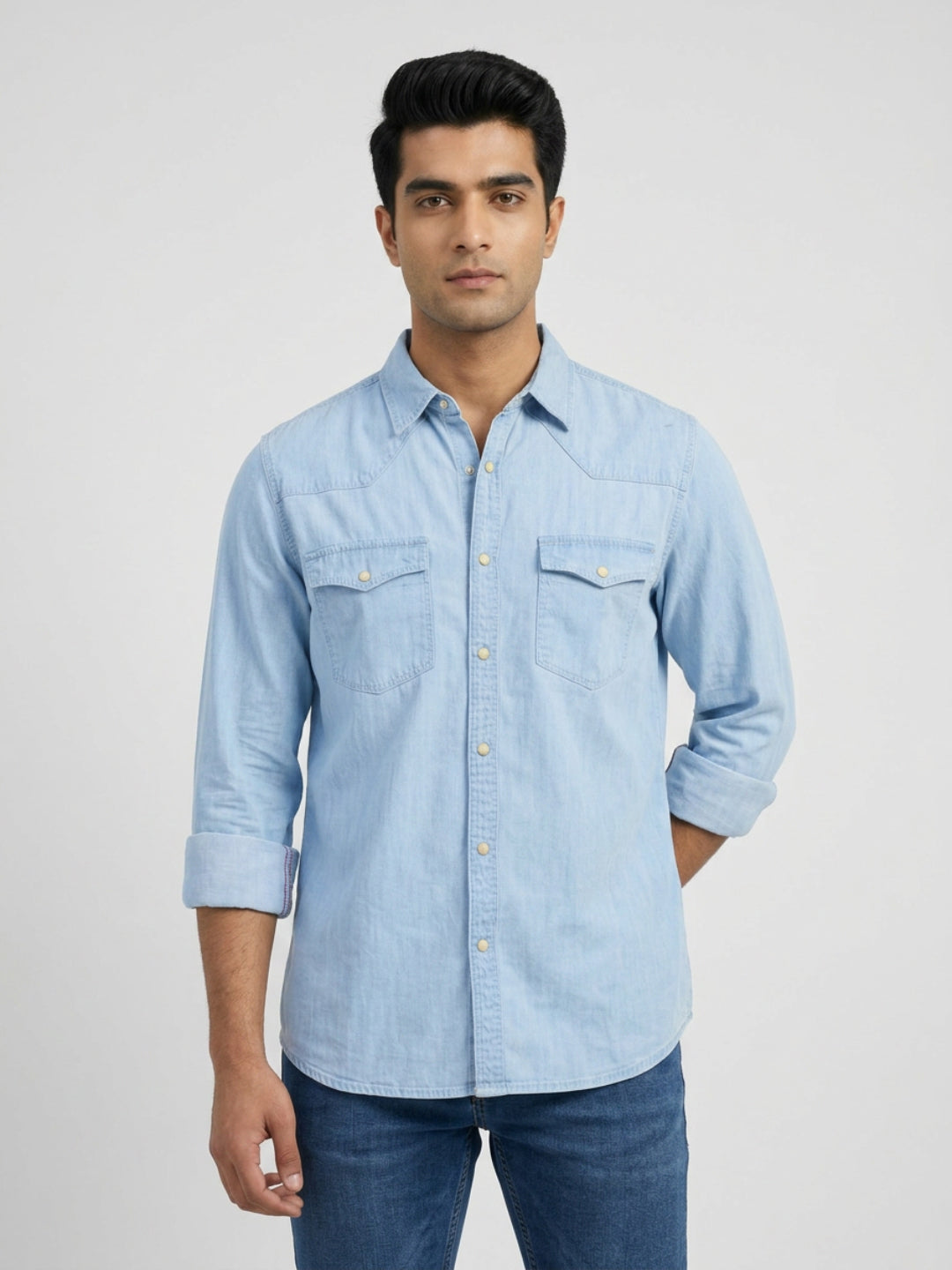Men Shirt Denim Light Blue Regular Fit