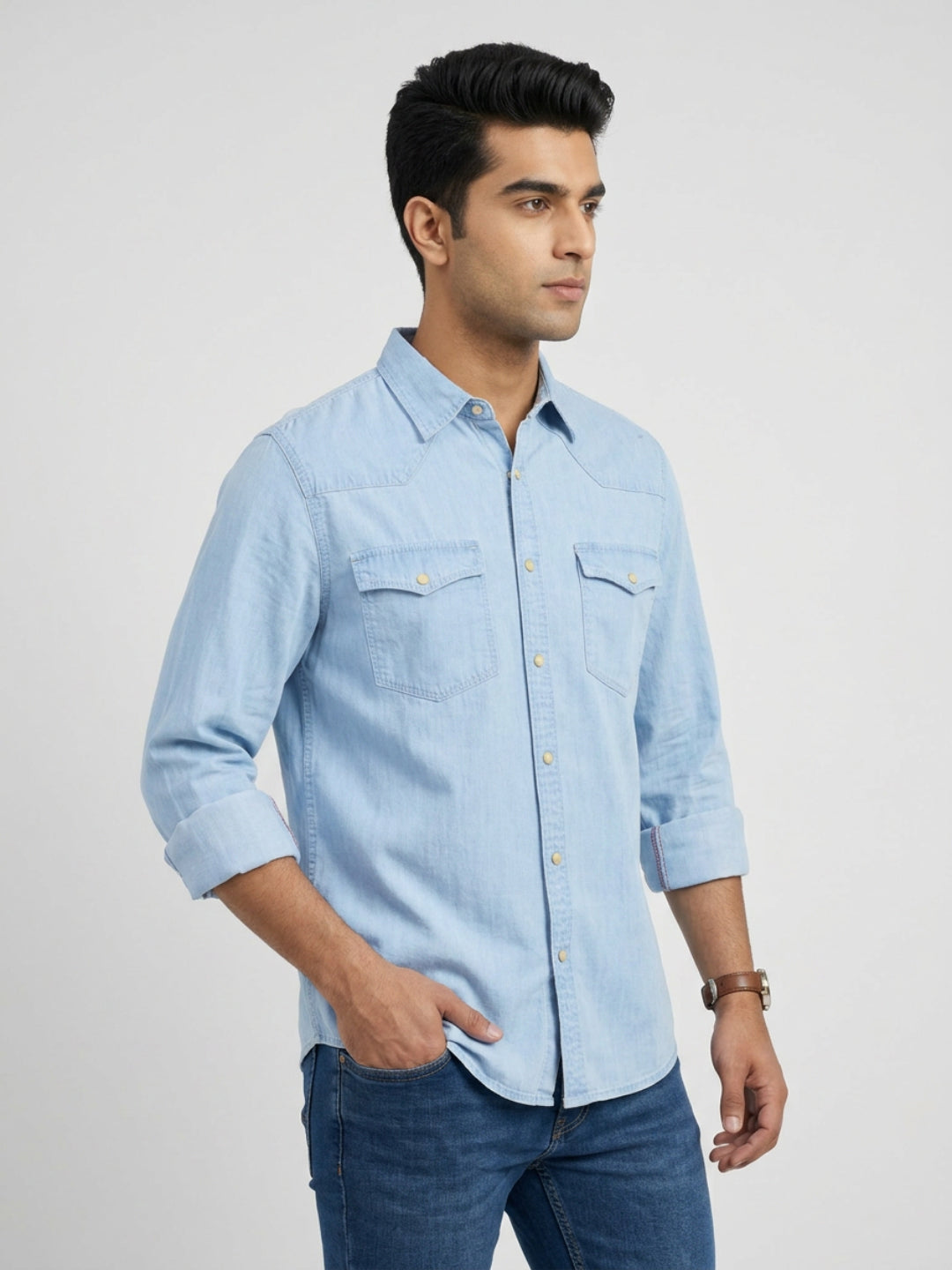 Men Shirt Denim Light Blue Regular Fit