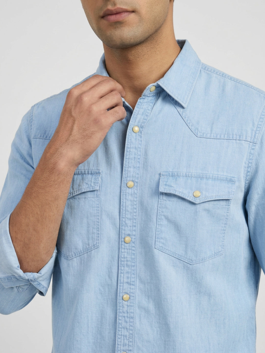 Men Shirt Denim Light Blue Regular Fit