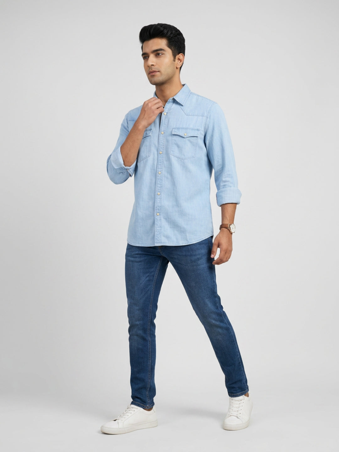 Men Shirt Denim Light Blue Regular Fit