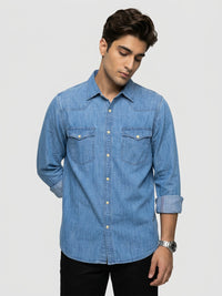 Men Shirt Denim Mid Blue Regular Fit