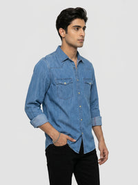 Men Shirt Denim Mid Blue Regular Fit