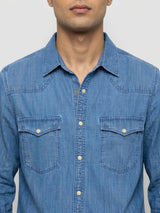 Men Shirt Denim Mid Blue Regular Fit