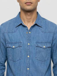 Men Shirt Denim Mid Blue Regular Fit