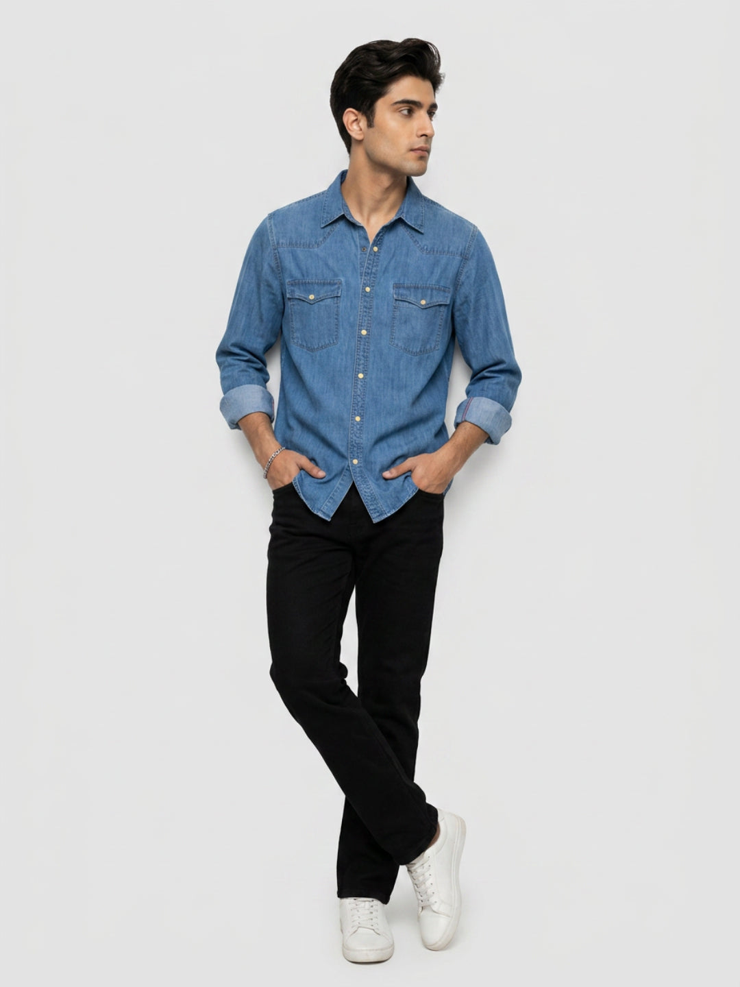 Men Shirt Denim Mid Blue Regular Fit