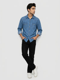 Men Shirt Denim Mid Blue Regular Fit