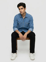 Men Shirt Denim Mid Blue Regular Fit