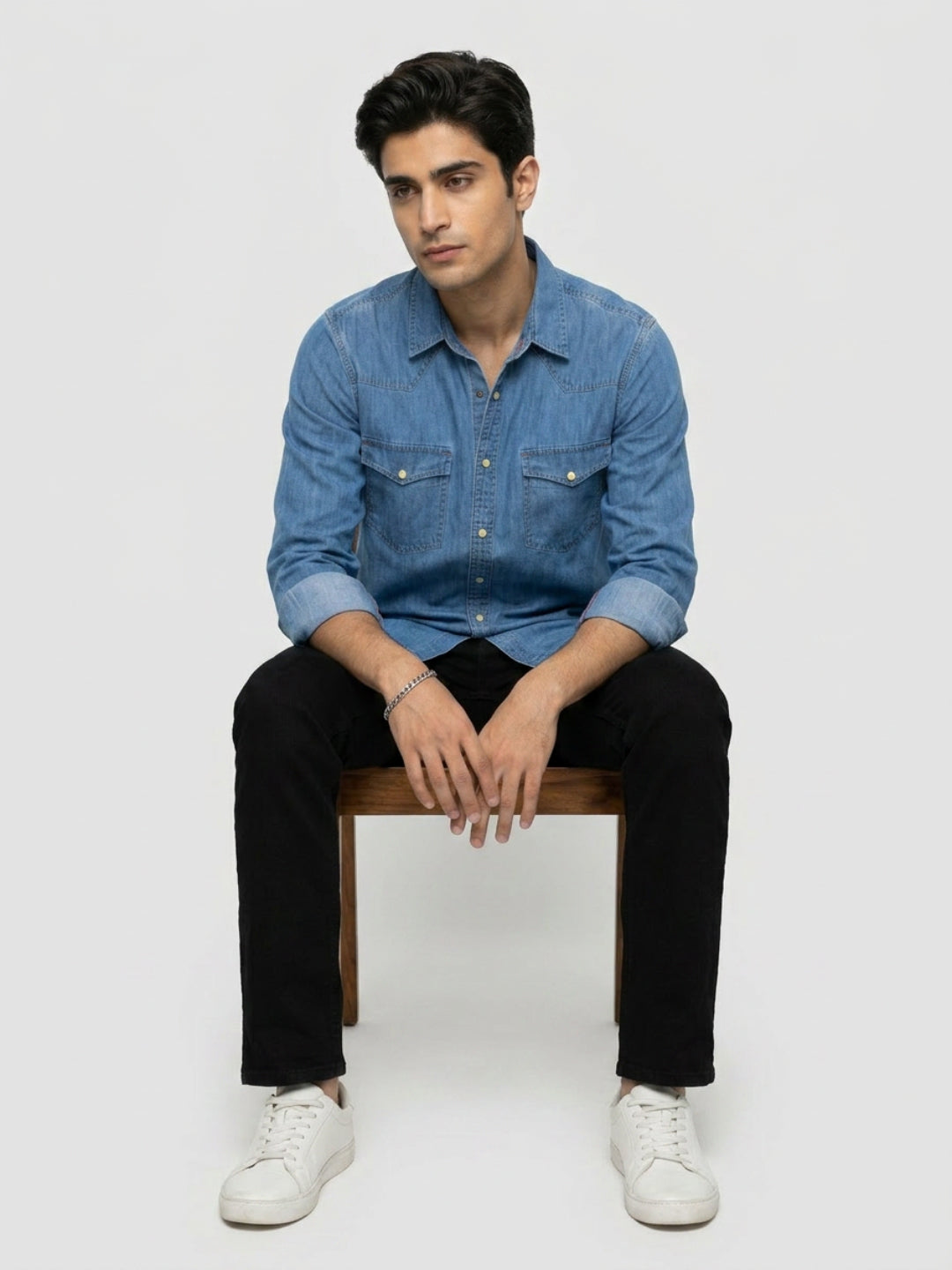 Men Shirt Denim Mid Blue Regular Fit