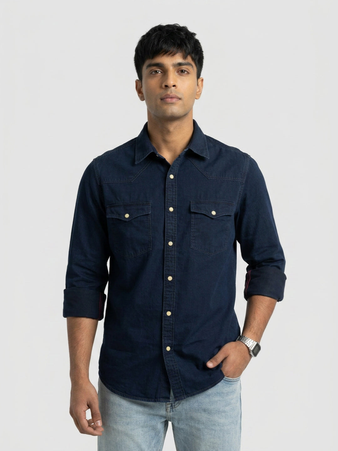 Men Shirt Denim Dark Blue Regular Fit