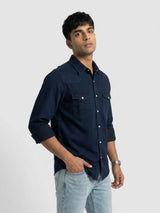 Men Shirt Denim Dark Blue Regular Fit