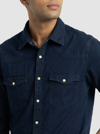Men Shirt Denim Dark Blue Regular Fit