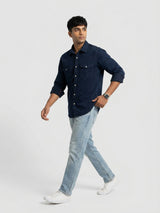 Men Shirt Denim Dark Blue Regular Fit