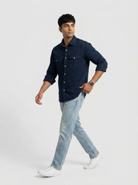 Men Shirt Denim Dark Blue Regular Fit