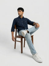 Men Shirt Denim Dark Blue Regular Fit