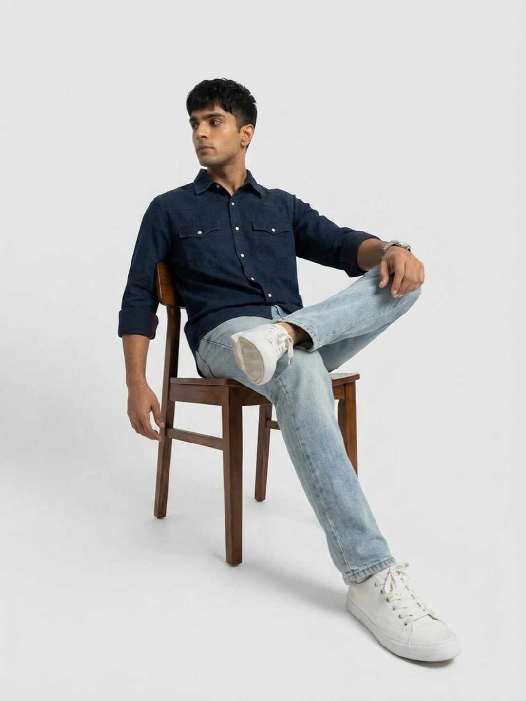 Men Shirt Denim Dark Blue Regular Fit