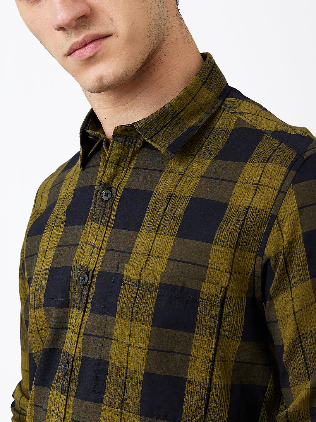 Spykar Green Slim Fit Checkered Full Sleeve Shirt For Men