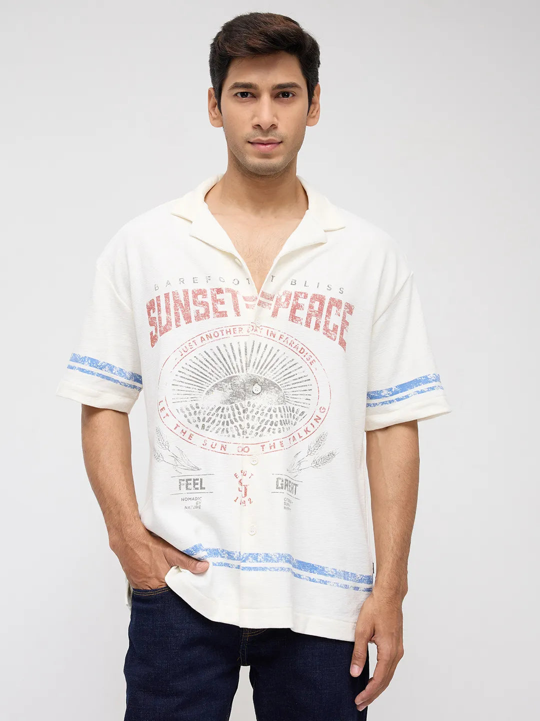 Men Shirt Solid Off White Relaxed Fit
