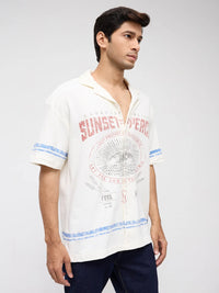 Men Shirt Solid Off White Relaxed Fit