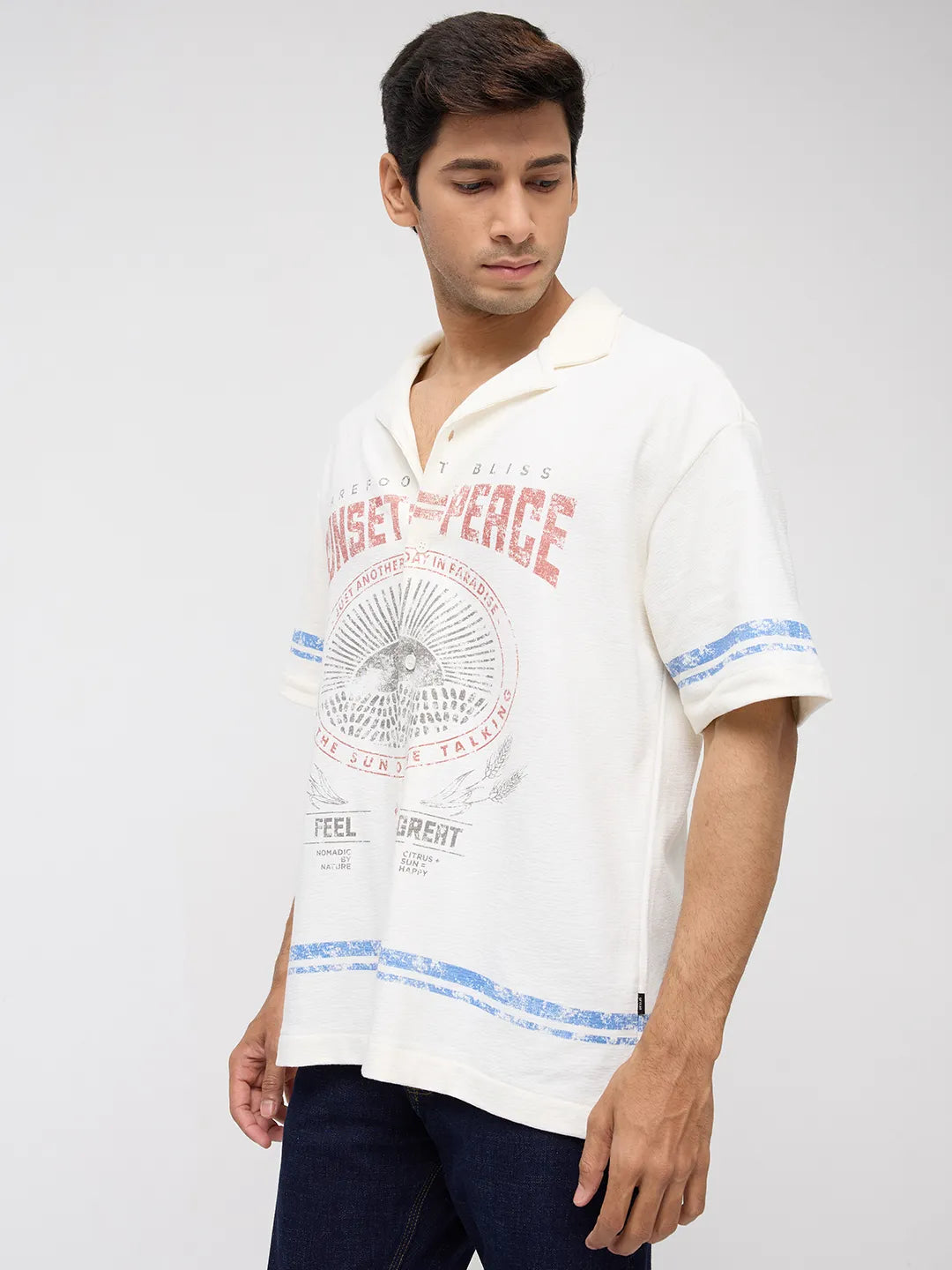 Men Shirt Solid Off White Relaxed Fit